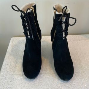 Michael Kors size 8 heel booties black suede gold detail